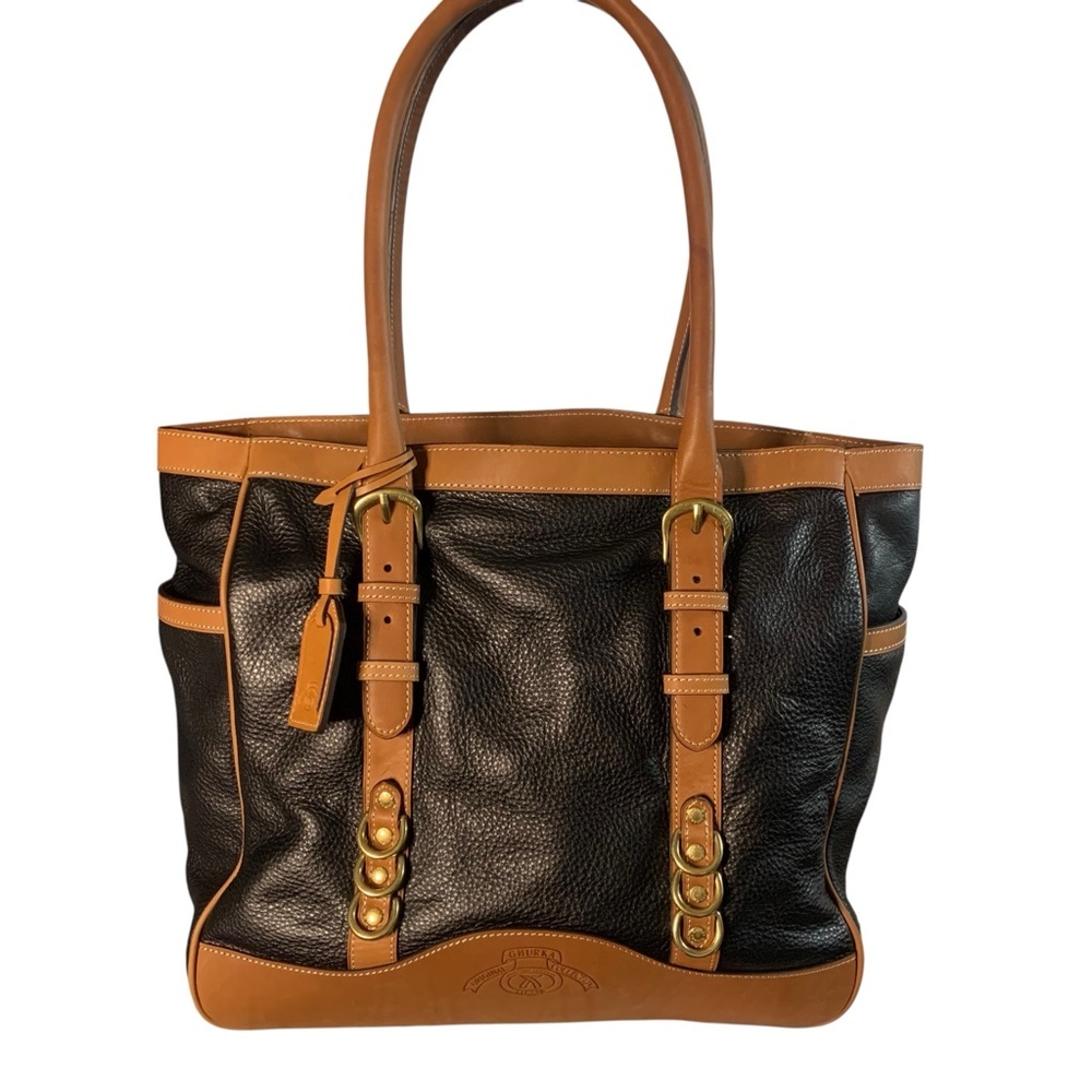 GHURKA Black & Tan Leather Tote Bag